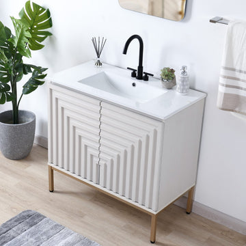 Rowan Geometric Modern Transitional 2-Shelf Bath Vanity Cabinet Only (Sink Basin Not Included)